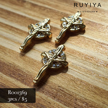 Load image into Gallery viewer, GOLD ON A CROSS CRYSTAL CHARM R001569