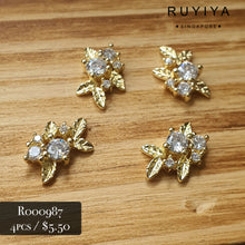 Load image into Gallery viewer, GOLD LEAVES WITH CRYSTAL CHARM R000987