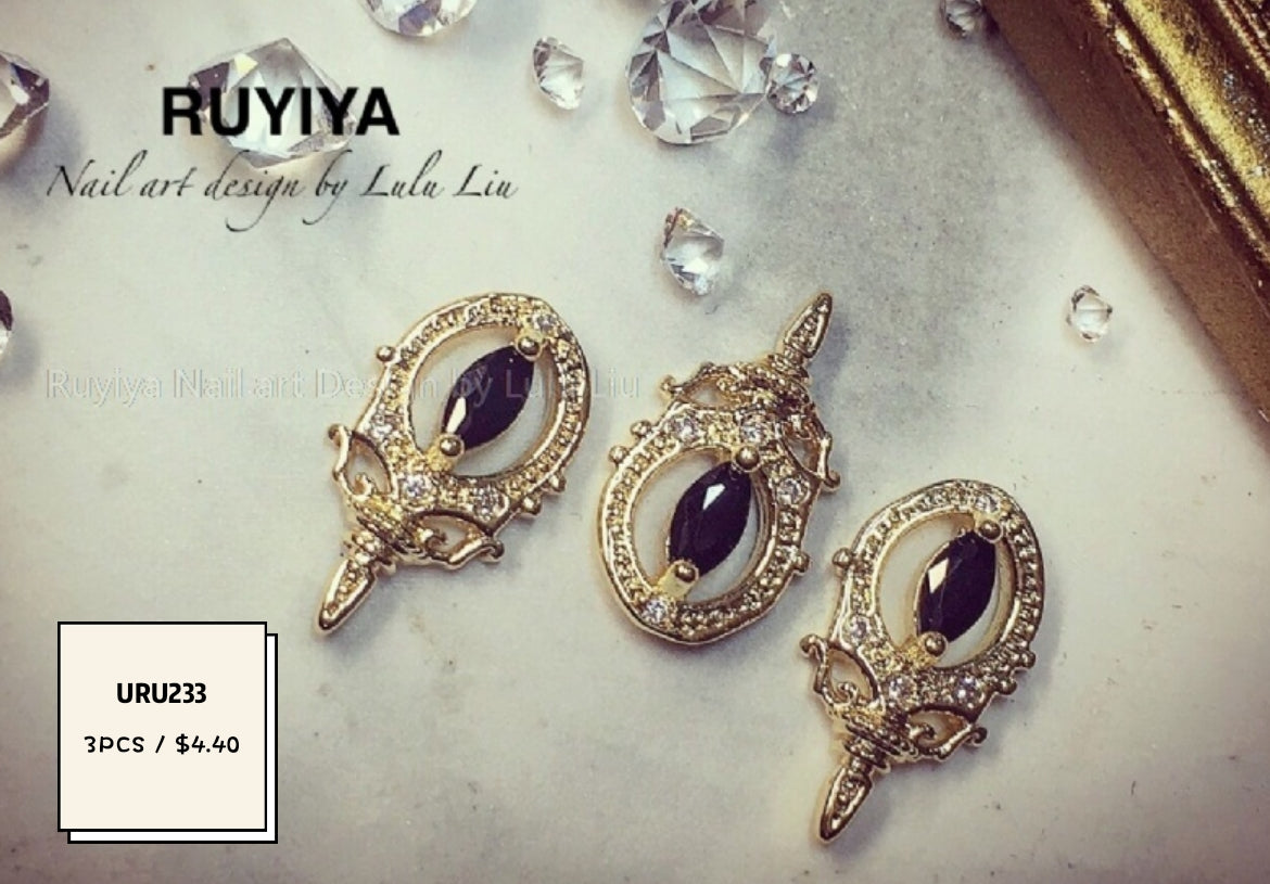 GOLD MARQUISE BLACK CRYSTAL HAND MIRROR URU233