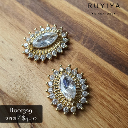 GOLD BRILLIANT HORSE EYE CRYSTAL CHARM R001329