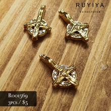Load image into Gallery viewer, GOLD ON A CROSS CRYSTAL CHARM R001569
