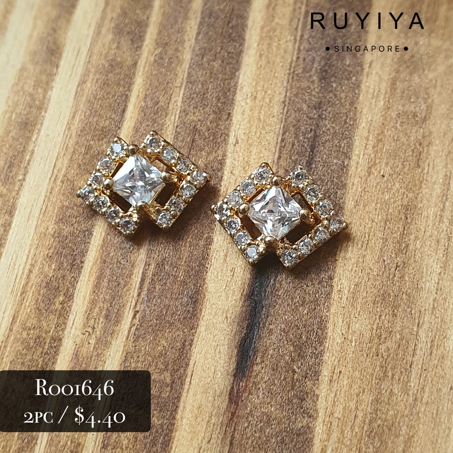 GOLD DIAMOND DOUBLE FRAME CRYSTAL CHARM R001646