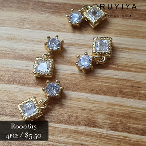 GOLD SMALL CRYSTAL SQUARE DANGLING CHARM R000613 [DISCONTINUED]