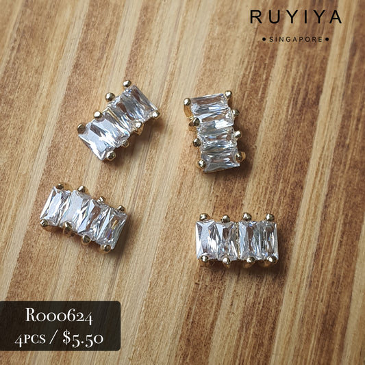 GOLD JOINT RECTANGLE CRYSTAL CHARM R000624