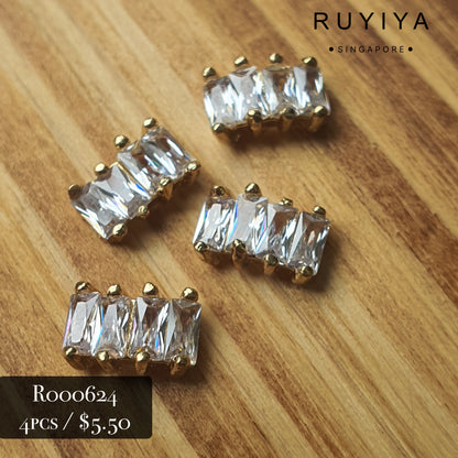 GOLD JOINT RECTANGLE CRYSTAL CHARM R000624