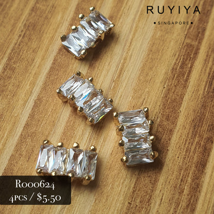 GOLD JOINT RECTANGLE CRYSTAL CHARM R000624