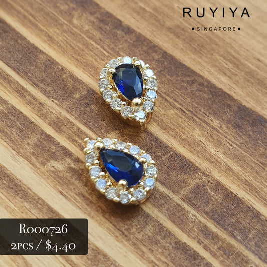 GOLD SMALL TEAR DROP CRYSTAL CHARM (BLUE) R000726