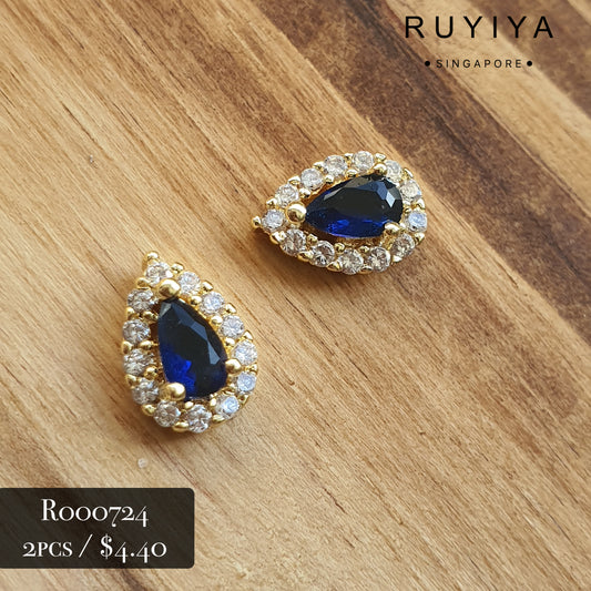 GOLD SMALL TEAR DROP CRYSTAL CHARM (BLUE) R000726