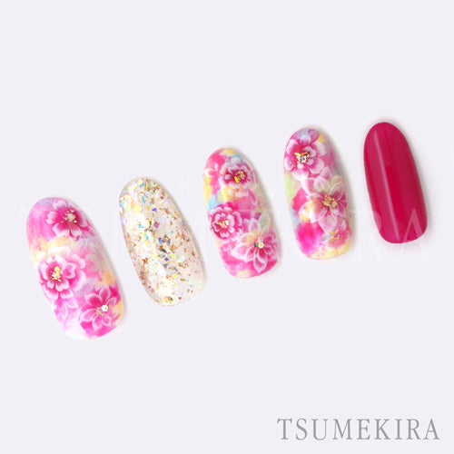 TSUMEKIRA CRANBERRY NAIL × GRADATION FLOWERS WHITE | NN-KJR-109
