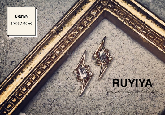 GOLD RECTANGULAR CRYSTAL LIGHTNING BOLT URU184