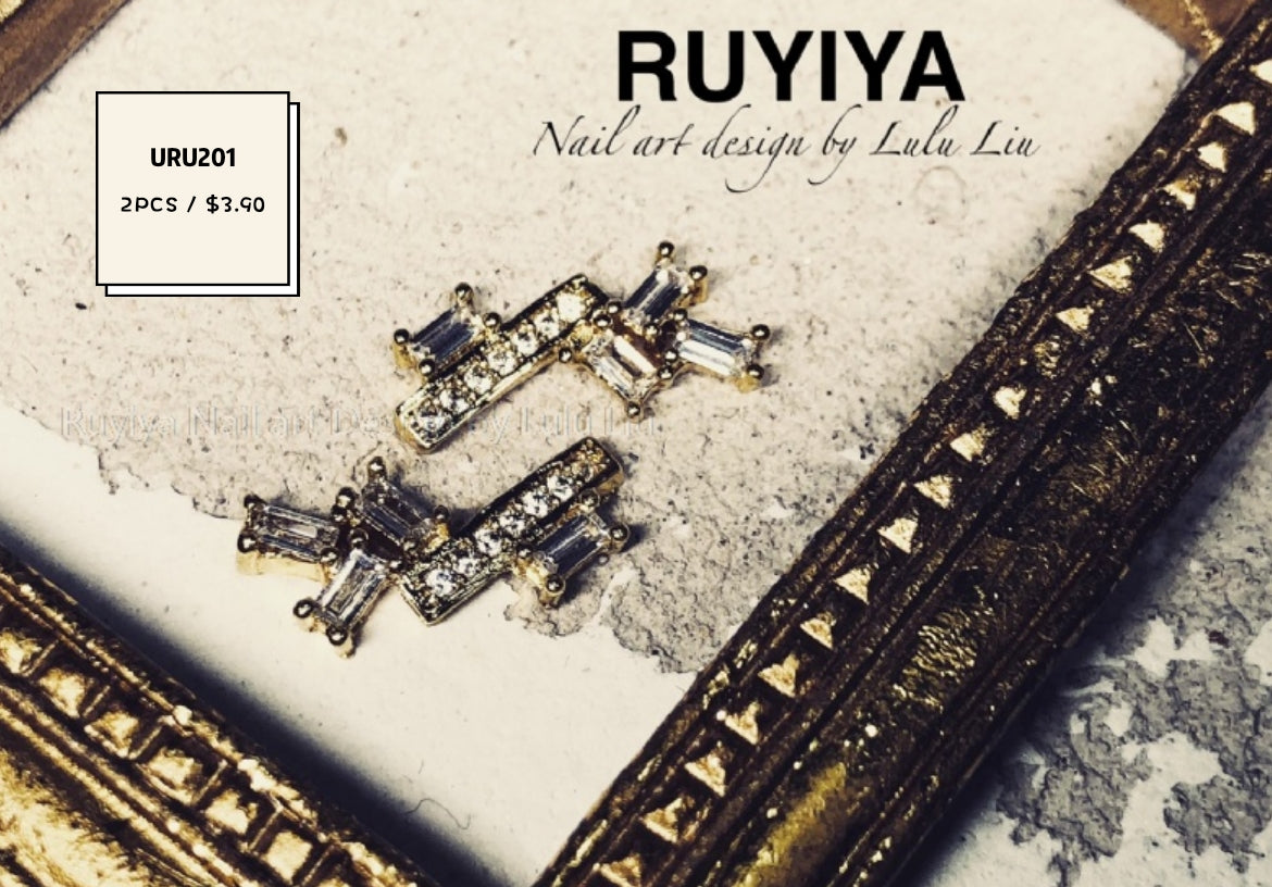 GOLD SPLICING RECTANGULAR CRYSTAL CHARM URU201