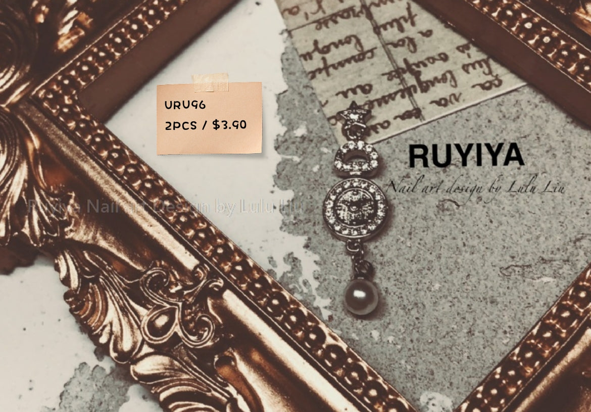 GOLD POCKET WATCH DANGLING PEARL AND STAR CRYSTAL URU96